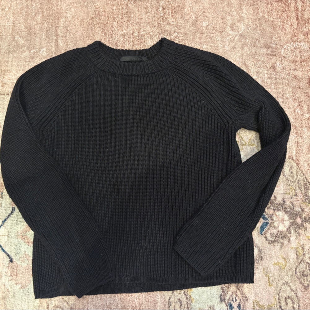 Jenni Kayne Black Cotton Fisherman Crewneck Sweater